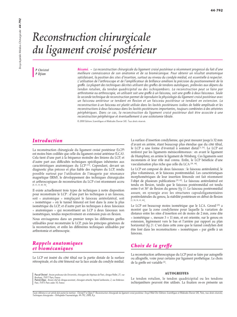 Reconstruction du ligament croisé postérieur | PDF | Sciences et ...