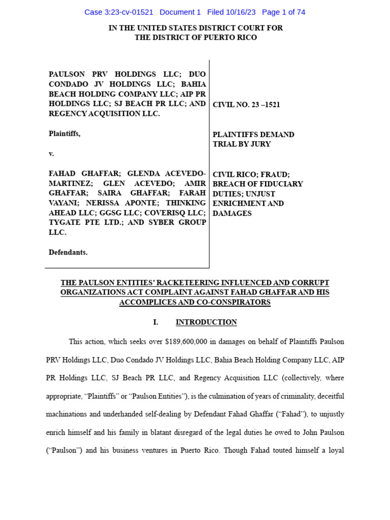 RICO Complaint Against Fahad Ghaffar | PDF | Insurance | Racketeer ...