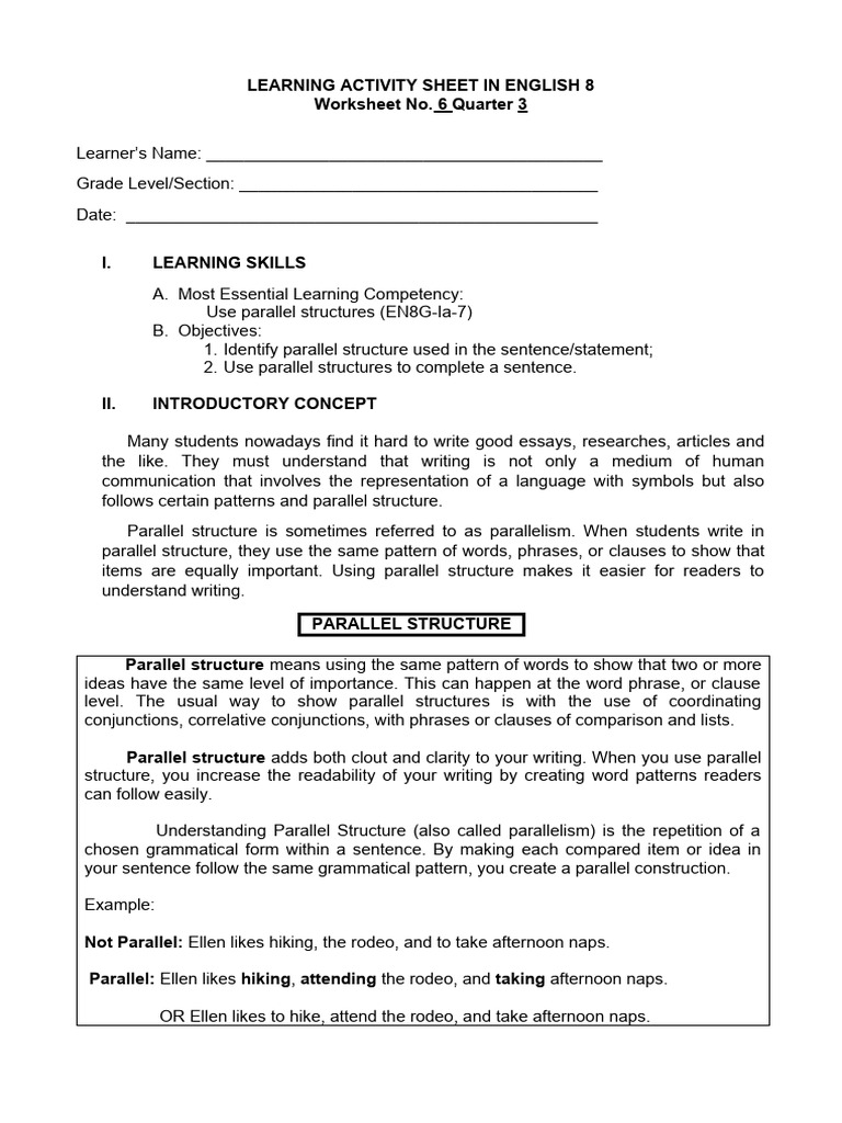 English 8 Q3 Las 6 Pdf Indonesia Sentence Linguistics