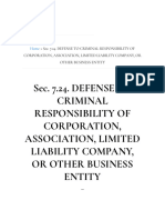 Sec. 7.24. Defense To Criminal Responsibility of Corporation, Association, Limited Liability Company, or Other Business Entity - Texas Penal Code