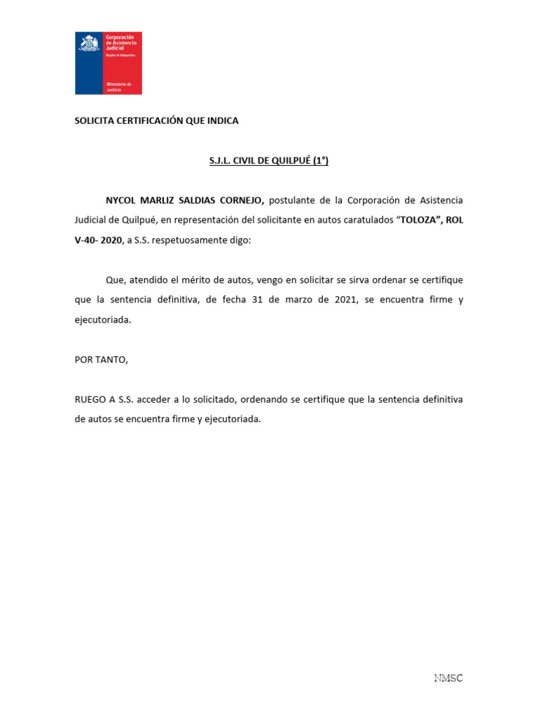 Solicitud de Certificación de Sentencia Firme | PDF