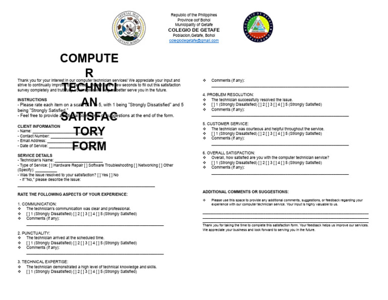 Computer technician satisfactory form pdf information technology