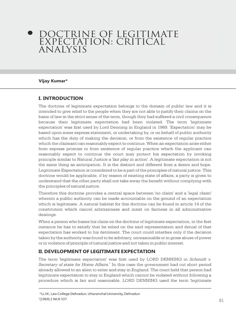 10 Doctrine of Legitimate Expectation Critical Analysis PDF