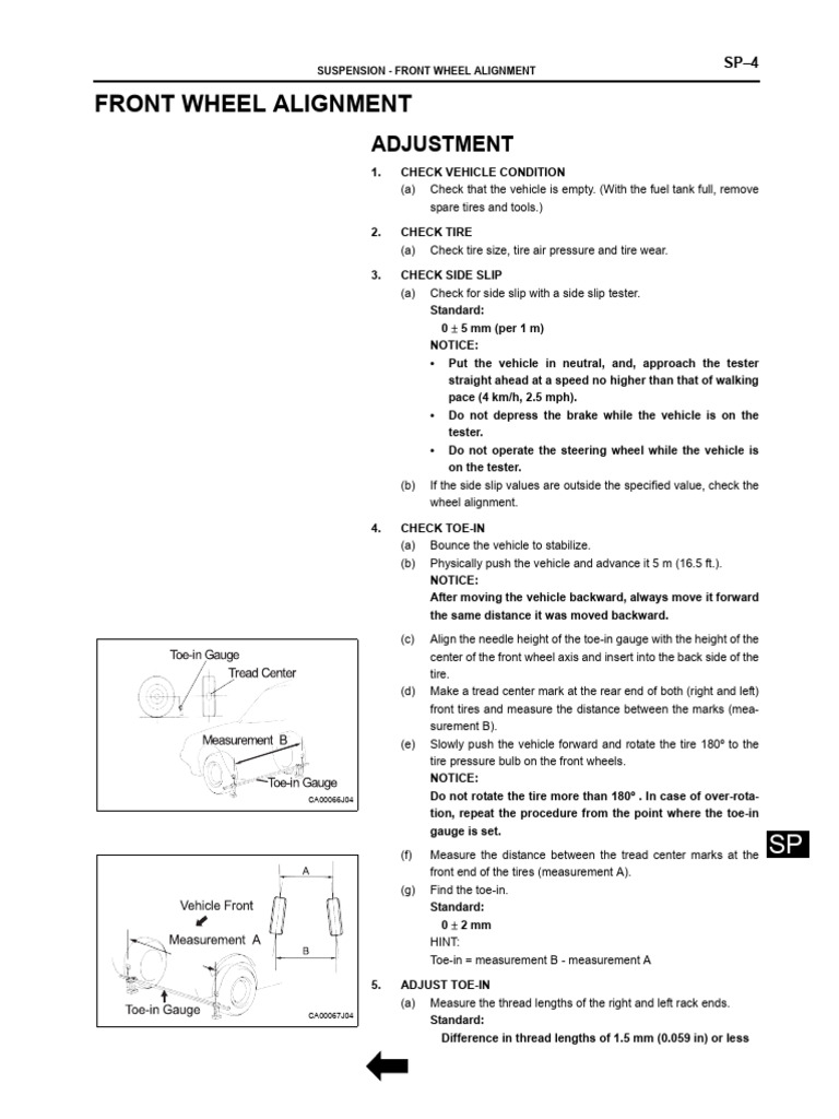 Front Wheel Alignment Procedure Guide | PDF | Tire | Steering