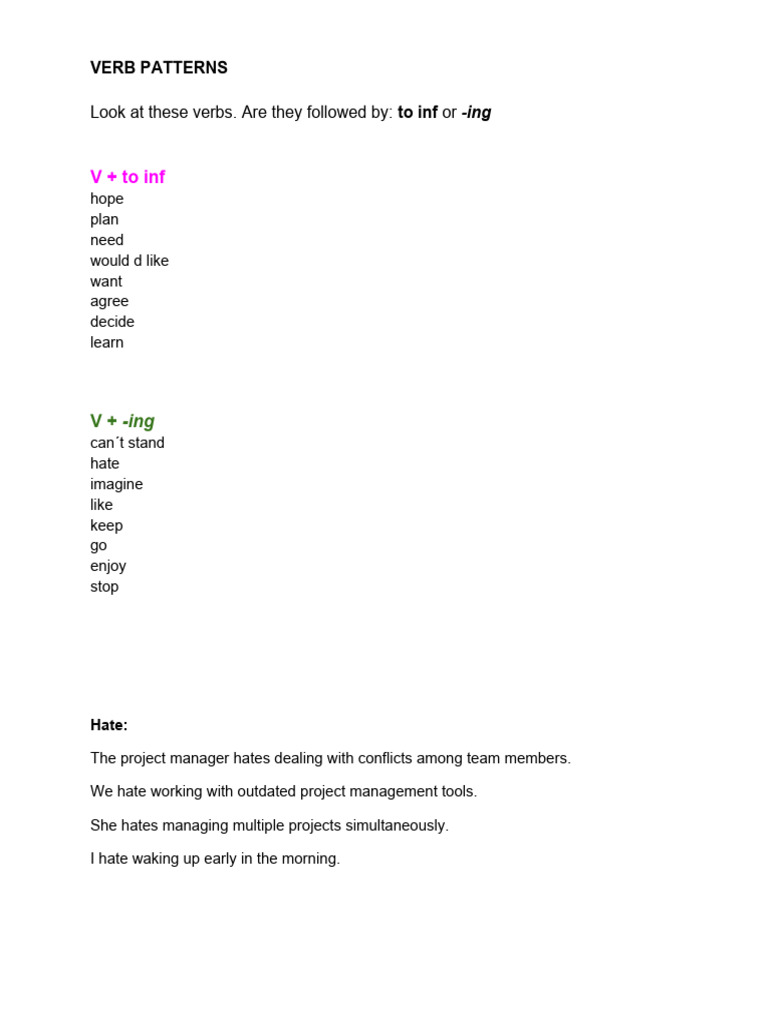 Verb Patterns | Download Free PDF | Project Management | Economies