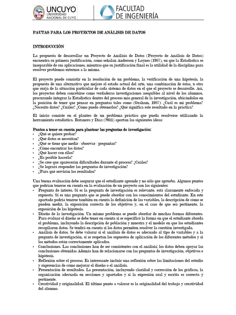 Pautas para Proyectos de Análisis de Datos | PDF