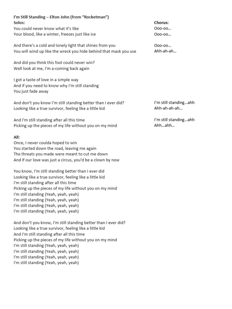 Im Still Standing Lyrics PDF