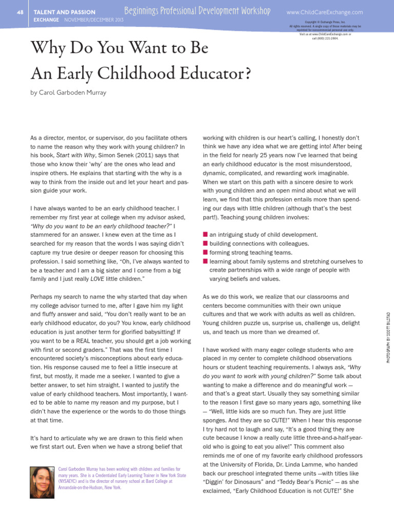 Why Do You Want To Be EC Educator Article | PDF