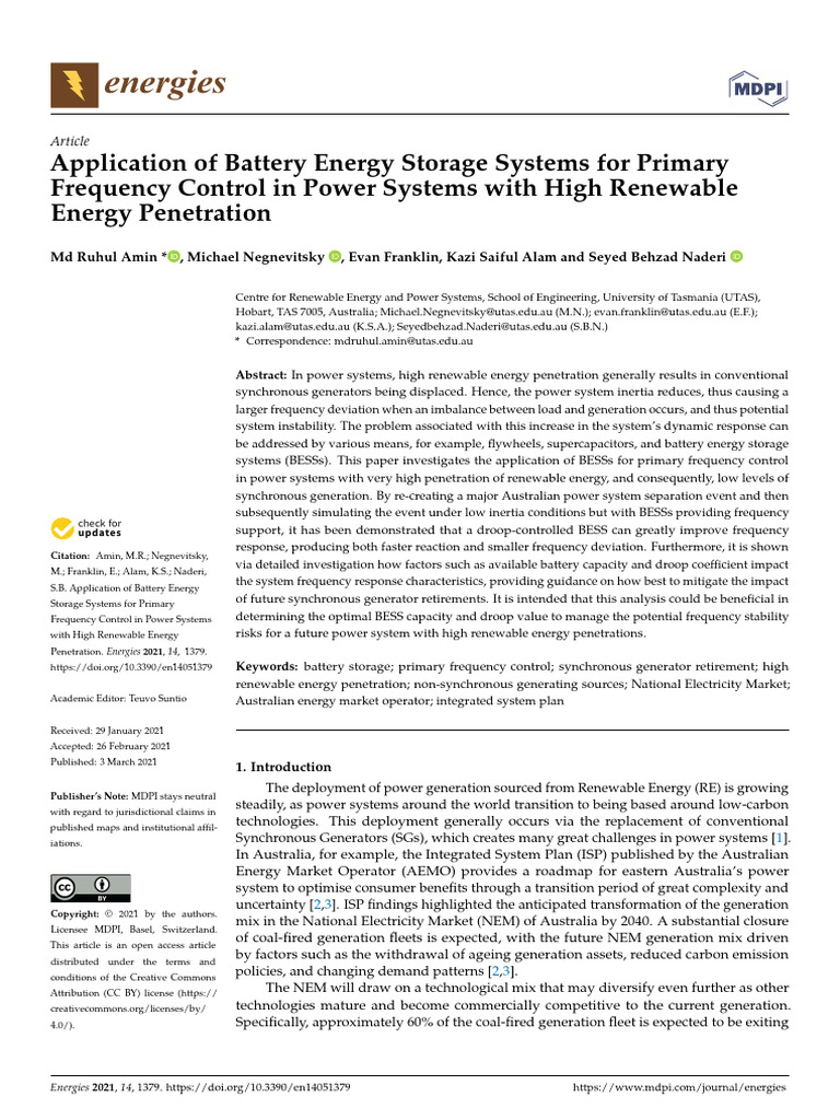 Power System Frequencycontrol Using Battery Energy Storage Systems ...