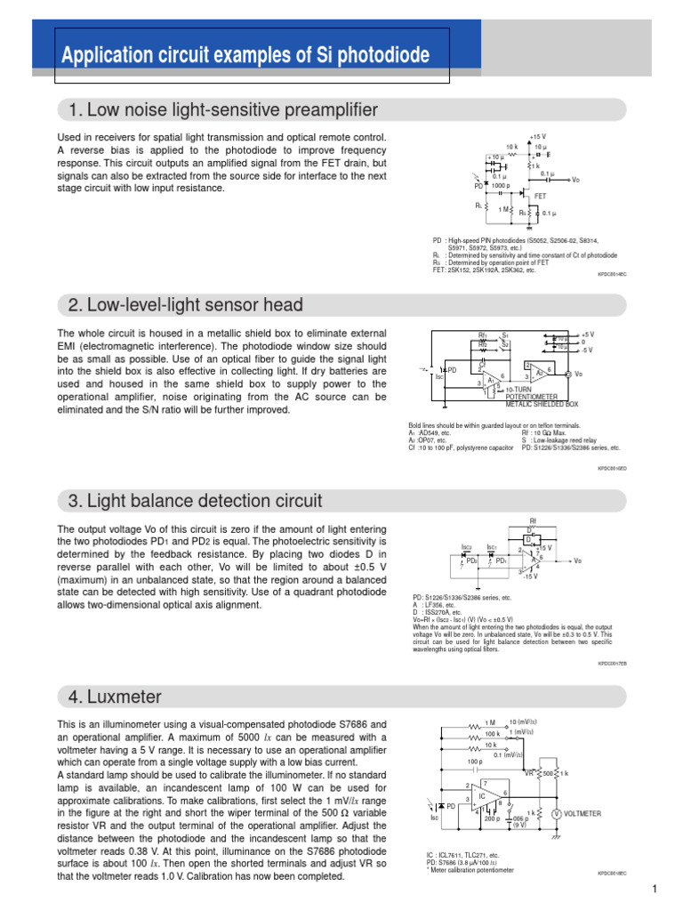 Si Photodiode Application Circuits Guide | PDF | Amplifier ...