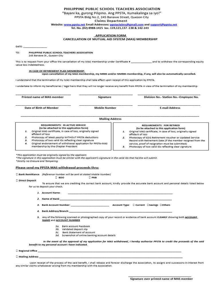 Mas, Mas65, Nmas Withdrawal Form | PDF | Banks | Financial Services