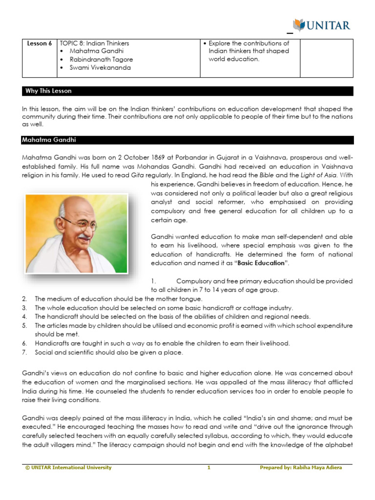 Lesson 6 Indian Thinkers Pdf