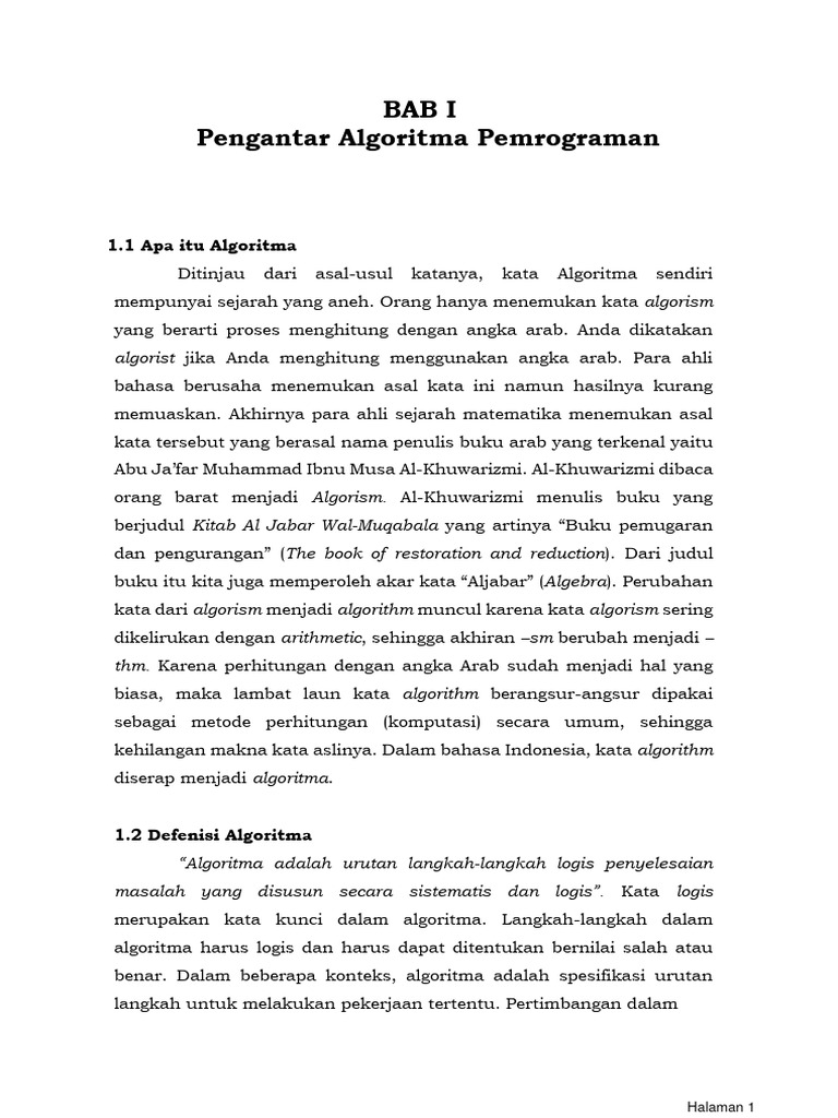 BAB I - Pertemuan 1 & 2 - Pengantar Algoritma Pemograman | PDF