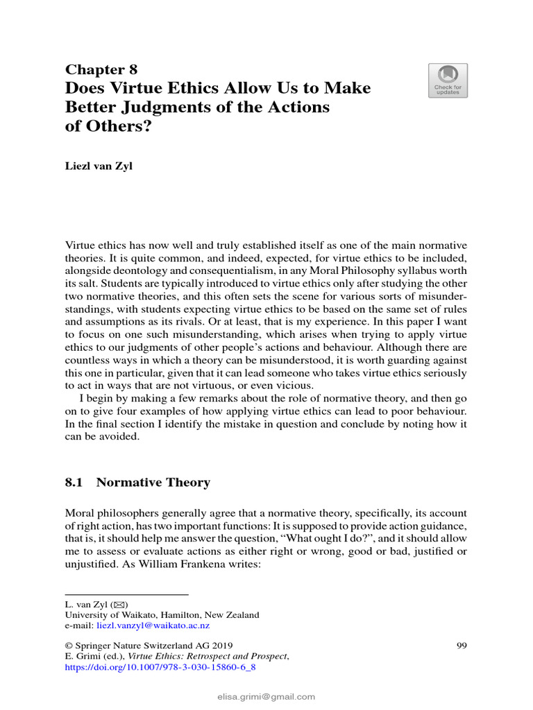 Virtue Ethics and Judging Actions | PDF | Science & Mathematics
