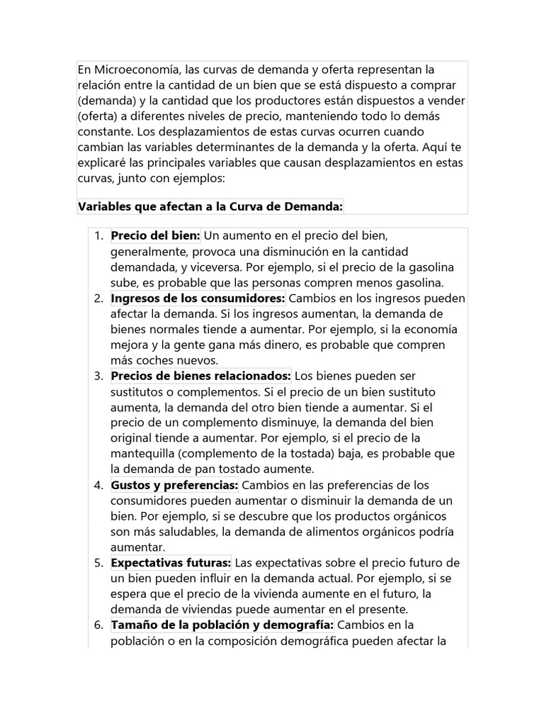 Variables que Afectan Demanda y Oferta | PDF | Oferta (economía ...
