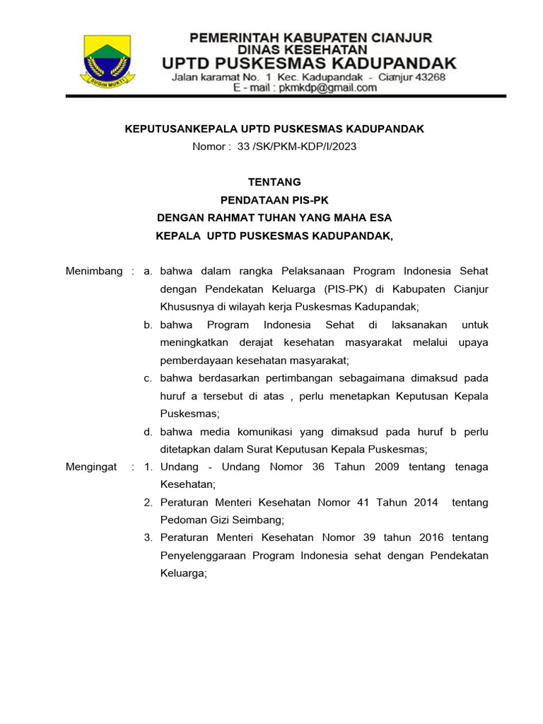 SK Pendataan Pis PK 2023 | PDF