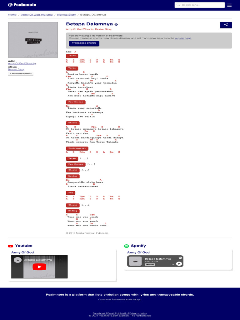 Betapa Dalamnya Chords & Lyrics Army of God Worship PDF Song