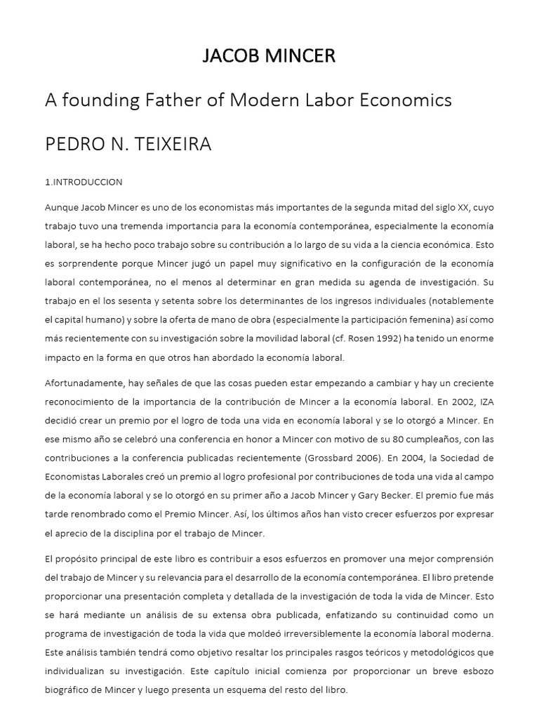 Jacob Mincer PDF Alemania nazi Capital humano