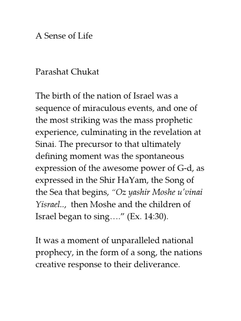 Devar Torah For Parashat Chukat PDF Aaron Israelites