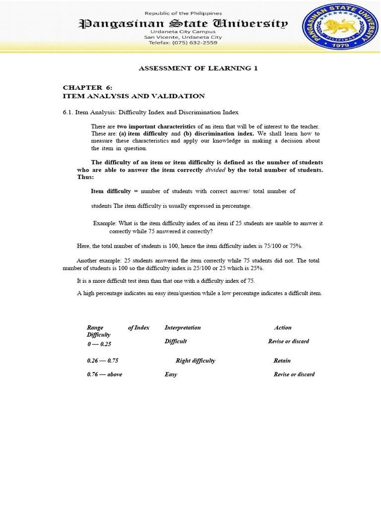 Module 6 difficulty and discri pdf validity statistics