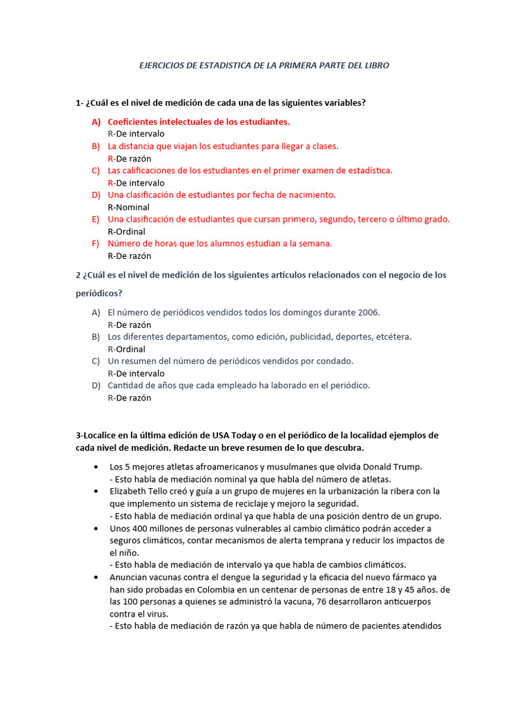 Ejercicios de Estadistica de La Primera Parte Del Libro | PDF | Nivel ...