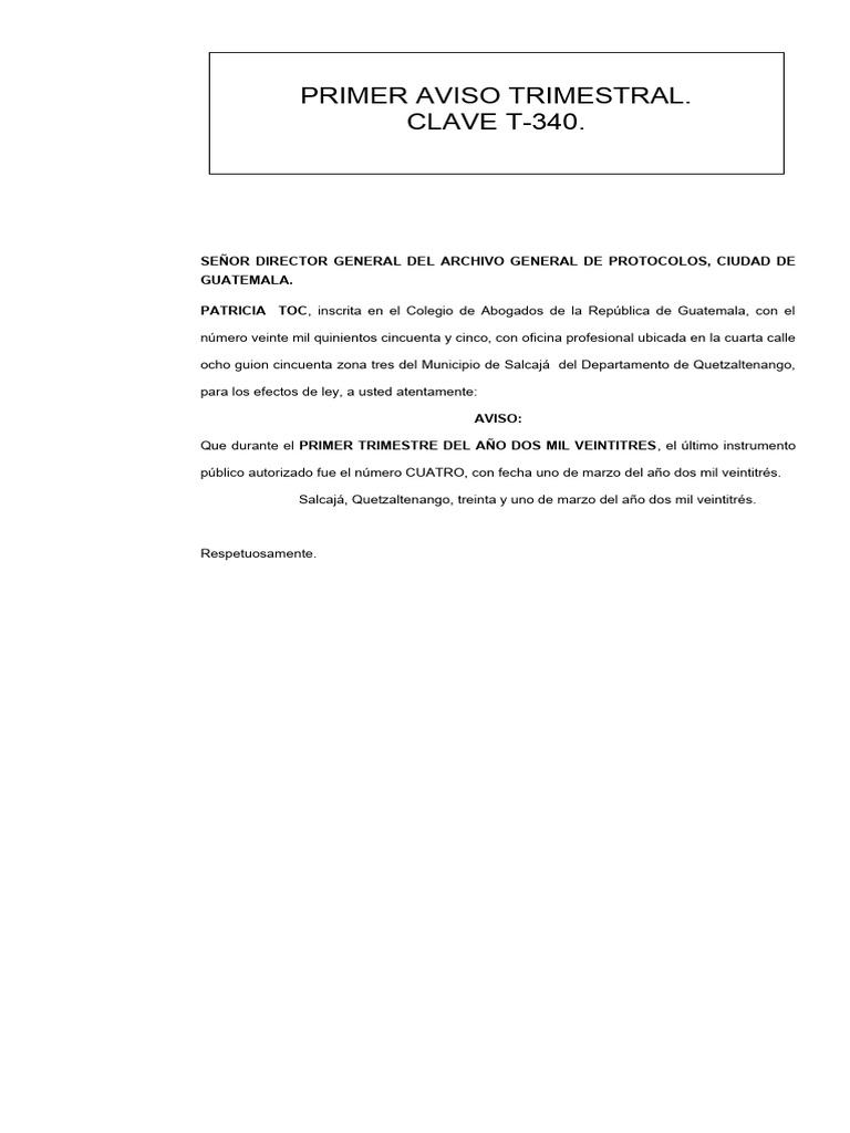Primer Aviso Trimestral PDF