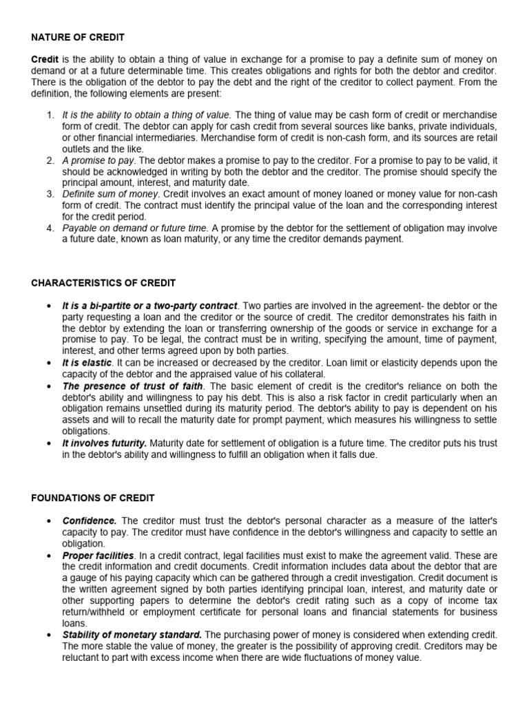 Understanding Credit in the Philippines | PDF | Law