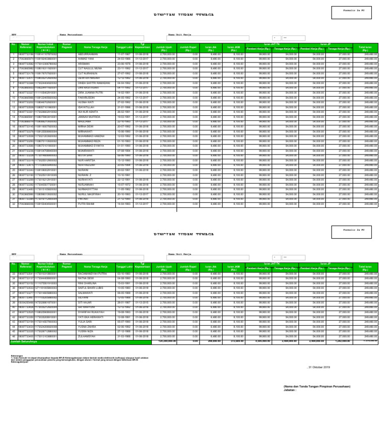 Daftar Tenaga Kerja Bpjs Tenaga Kerja | PDF