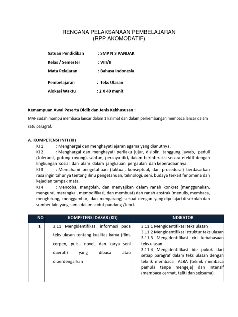 Sri Harmayani - RPP Akomodatif Siswa Inklusi | PDF