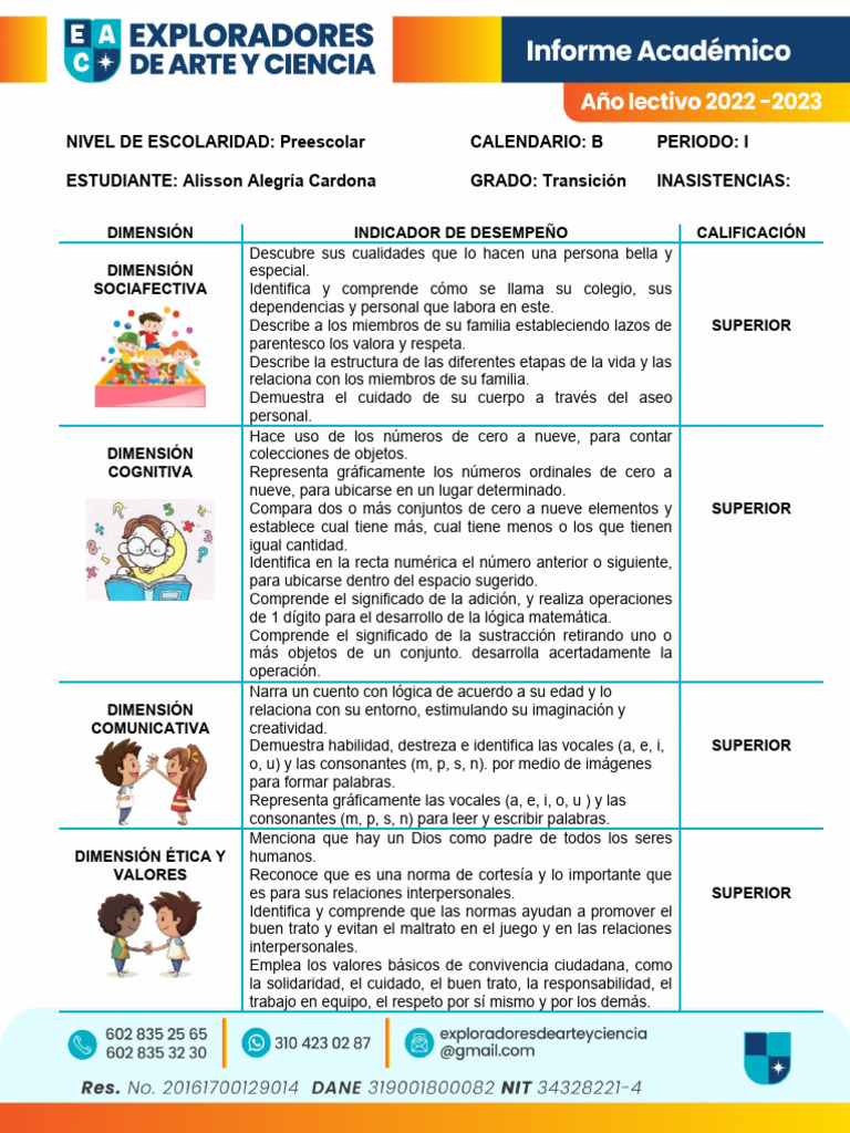 Formato Informe Preescolar | PDF | Relaciones personales, crianza y ...