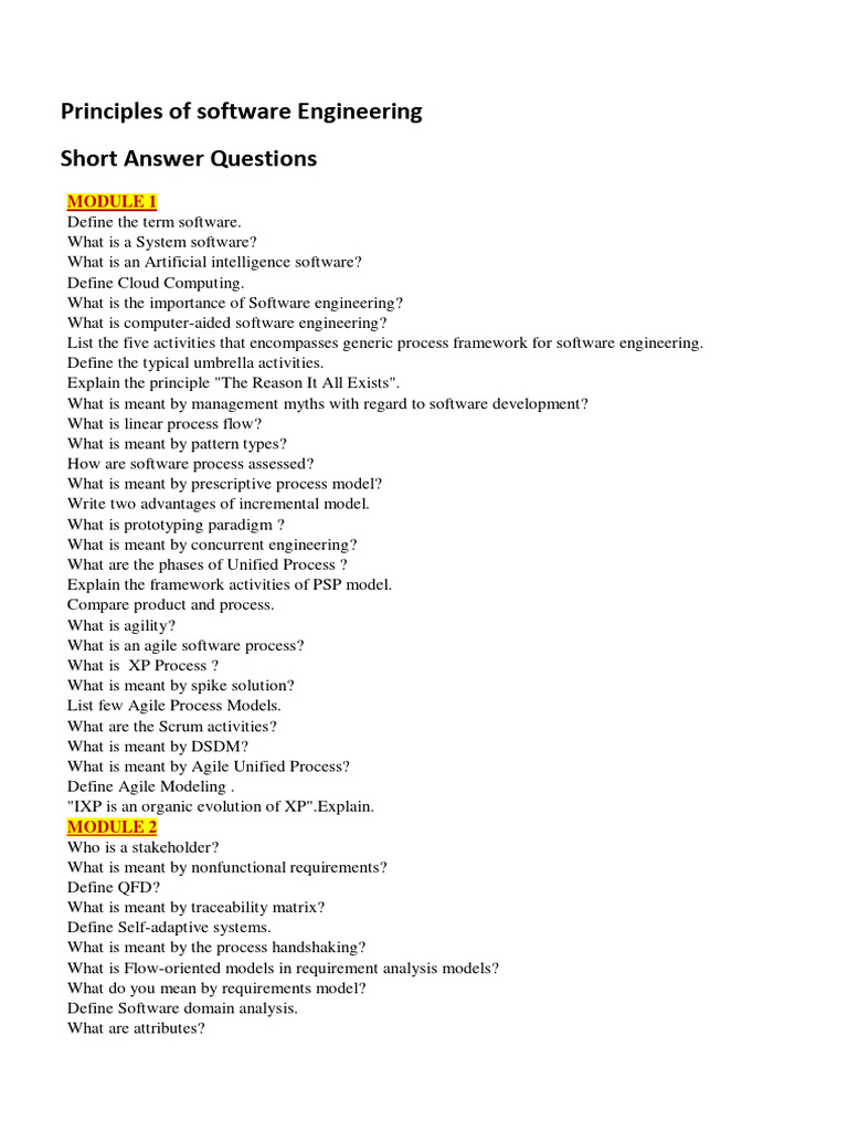 Principles of Software Engineering-Questions | PDF | Software
