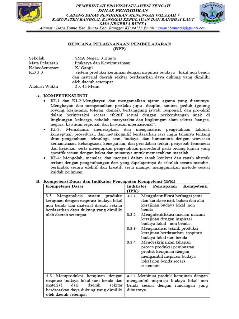 Rencana Pelaksanaan Pembelajaran (RPP) : Dinas Pendidikan | PDF | Seni