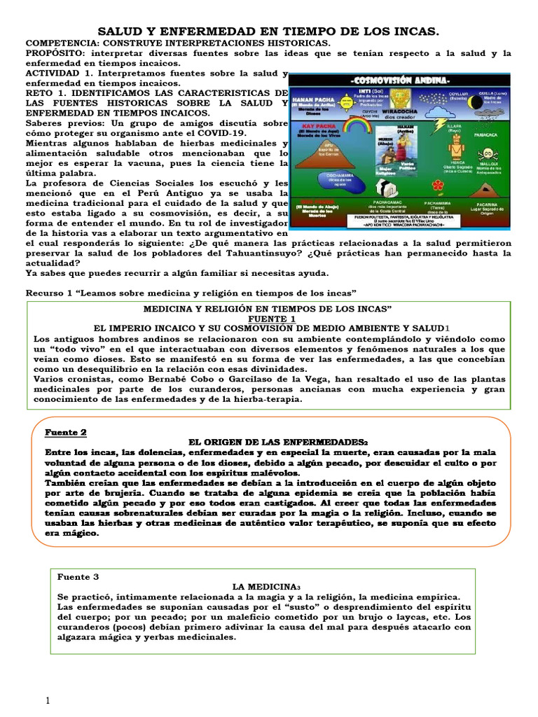 Salud Y Enfermedad en Tiempo de Los Incas.: 2° Grado | PDF