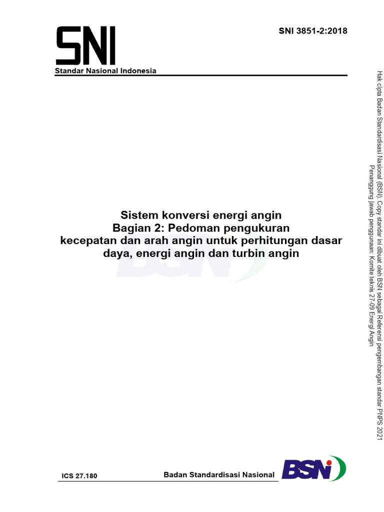 SNI 3851-2-2018 Sistem Konversi Energi Angin. Bagian 2 Pedoman Pengukur ...
