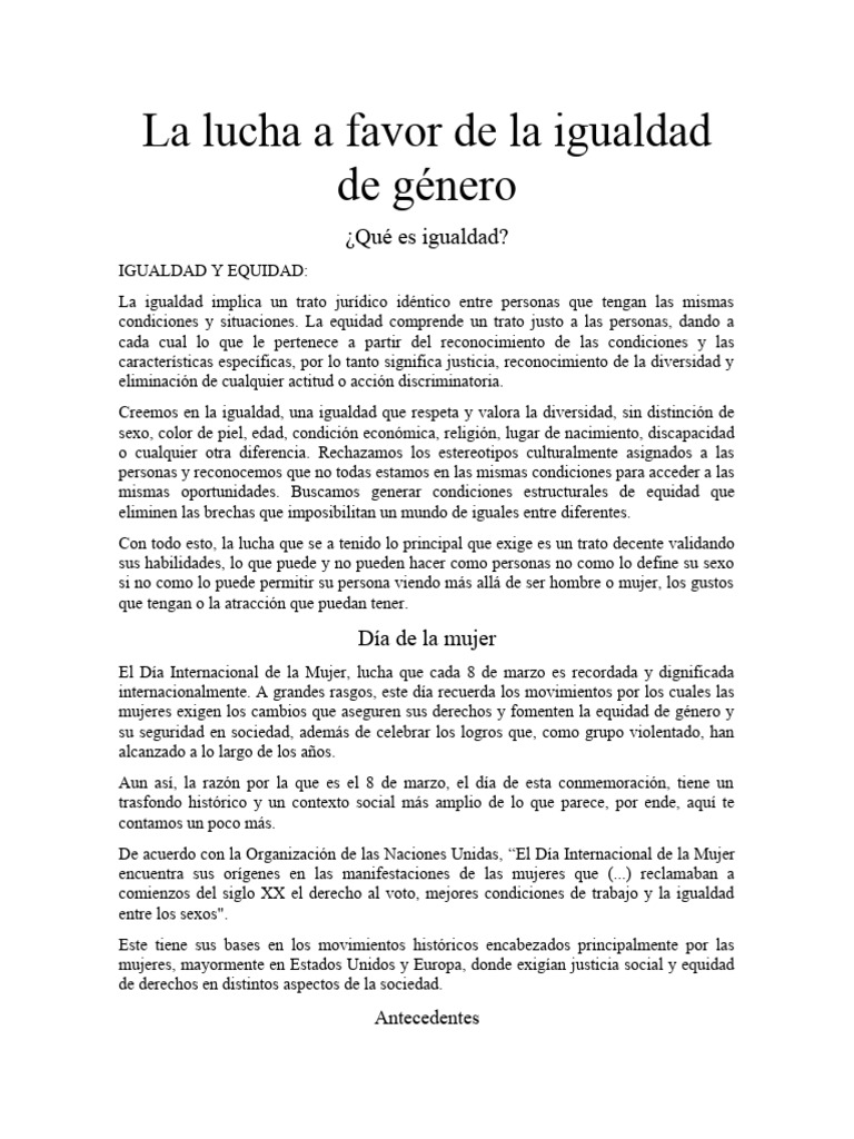 Lucha por la Igualdad de Género | PDF | Igualdad de género | Estudios ...