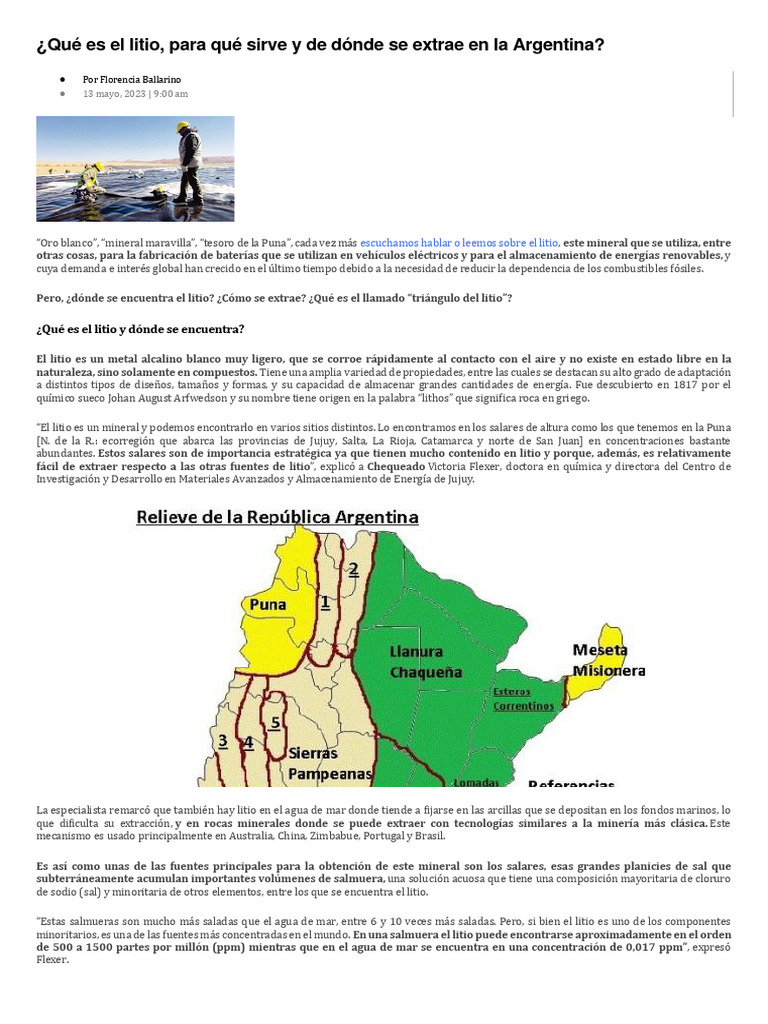 Qué Es El Litio, para Qué Sirve y de Dónde Se Extrae en La Argentina ...