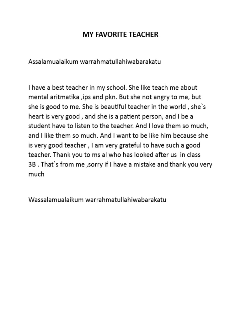 My Favorite Teacher PDF