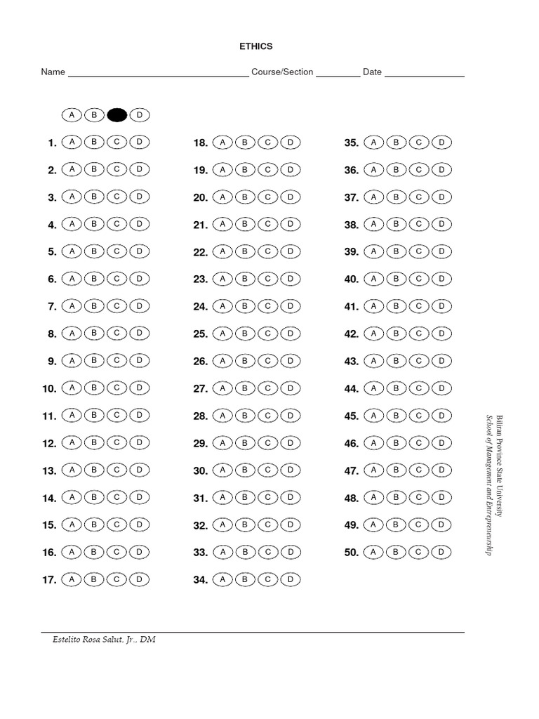 Ethics Answer Sheet Pdf