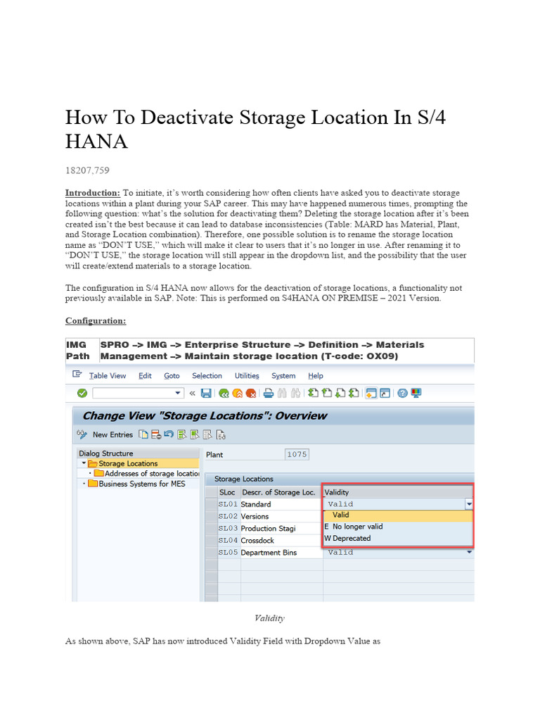 Deactivating Storage Locations in S/4 HANA | PDF | Computer Data ...