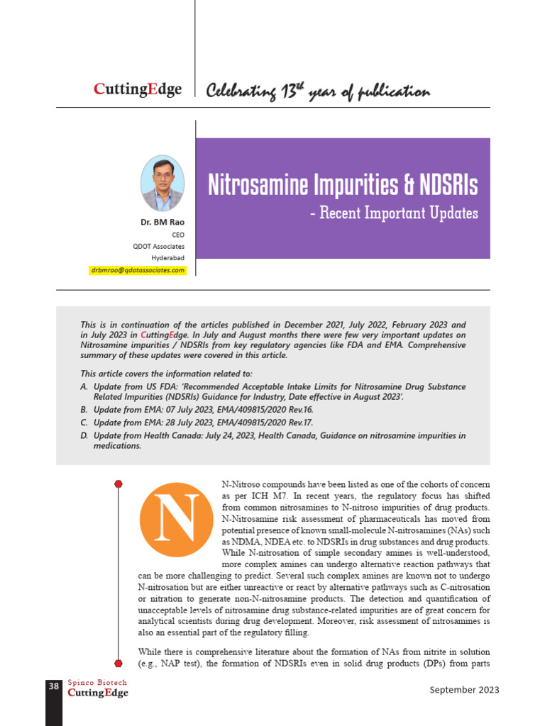 NDSRI by BM Rao Sir | PDF | Food And Drug Administration | Carcinogen
