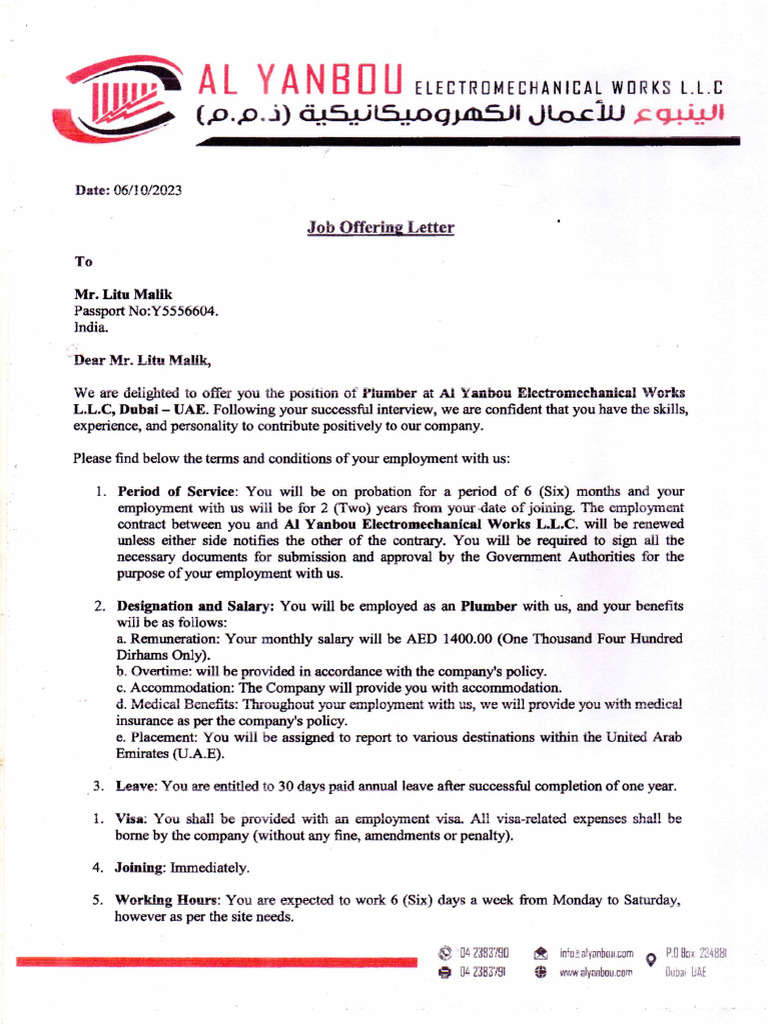 Signed Offer LETTER | PDF