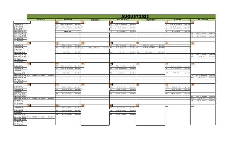 Jan. 2024 Schedule XLSX August PDF