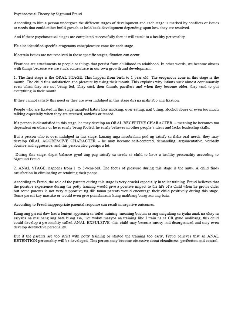 Psychosexual Theory by Sigmund Freud PDF Family Interpersonal