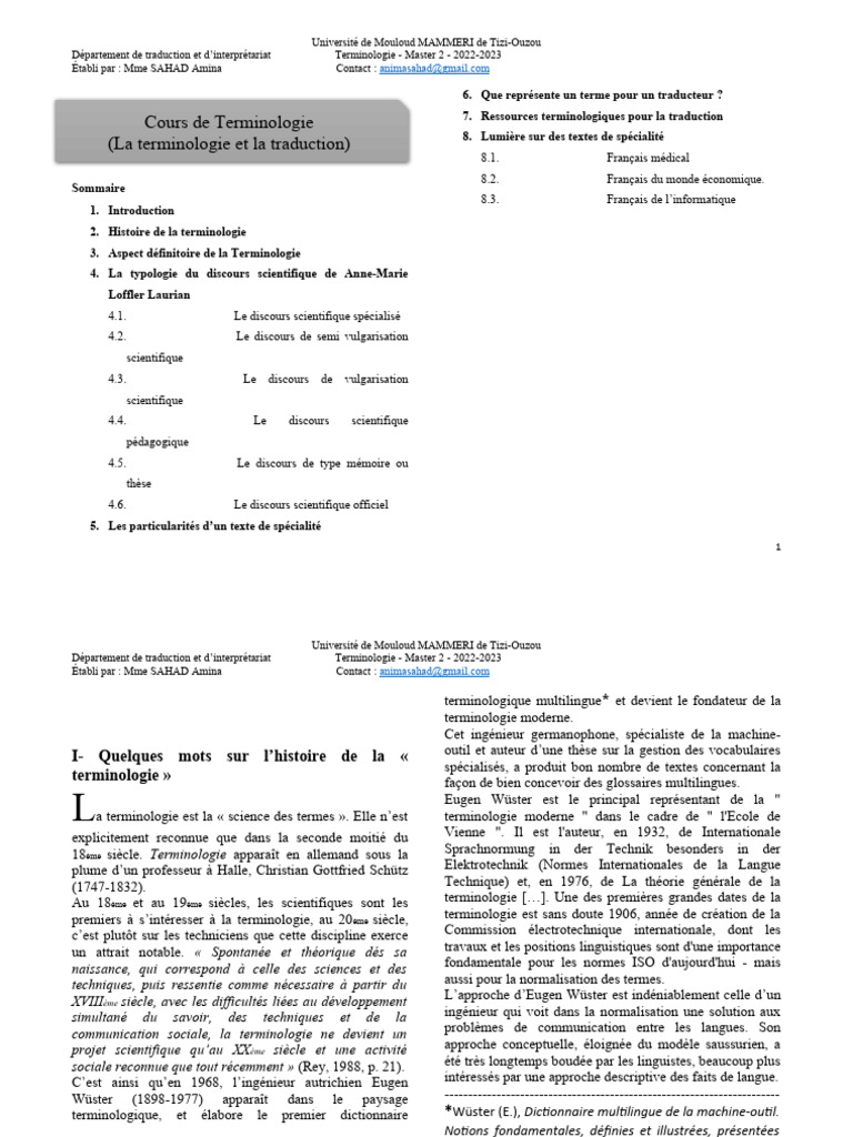 Cours de Terminologie et Traduction | PDF | Traductions | Lexique