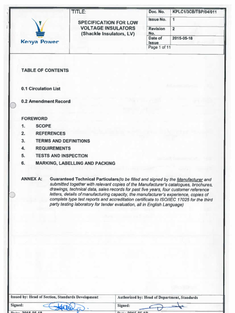 43.SPECIFICATION FOR LOW VOLTAGE INSULATORS (Shackle Insulators, LV) | PDF