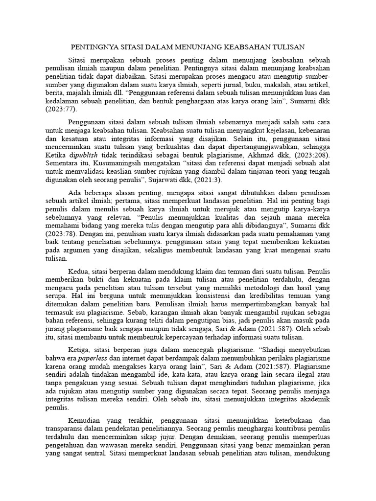 Pentingnya Sitasi Dalam Penulisan Ilmiah | PDF