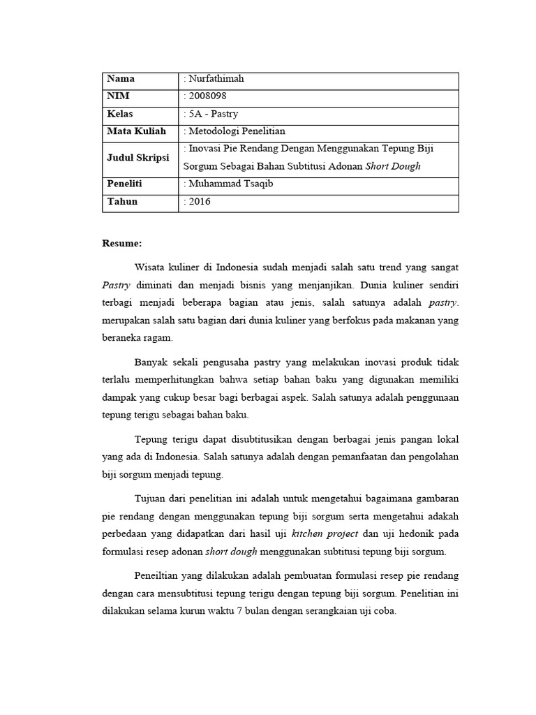 Inovasi Pie Rendang dengan Tepung Sorgum | PDF