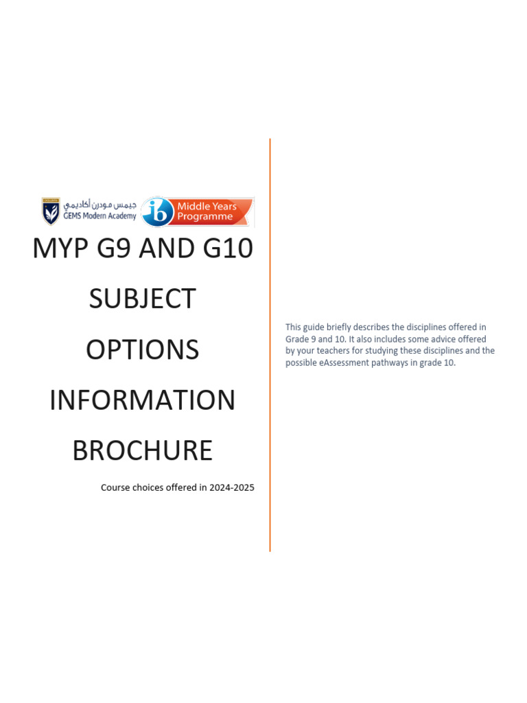 GMA MYP 9 and 10 Options Info Brochure PDF Educational Assessment
