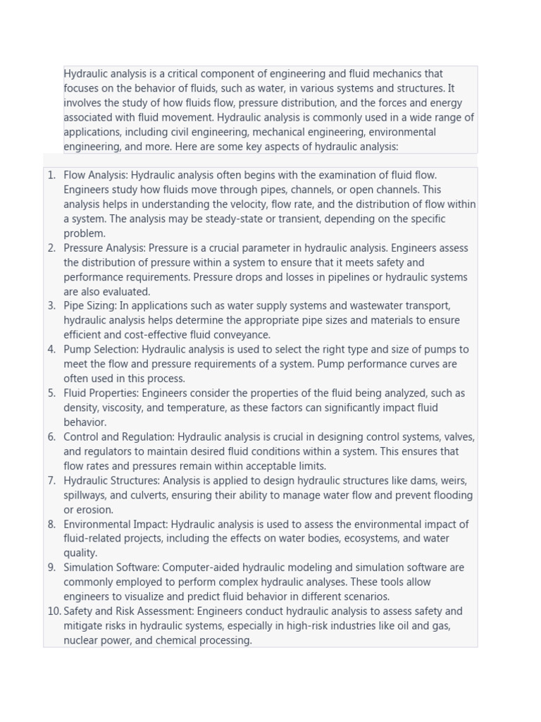 Hydraulics Analysis PDF Pump Fluid Dynamics