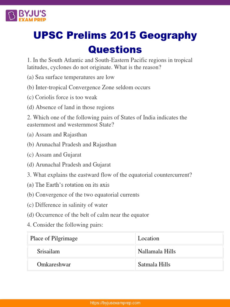 UPSC 2015 Geography Prelims Questions | PDF | Tropics | Rain
